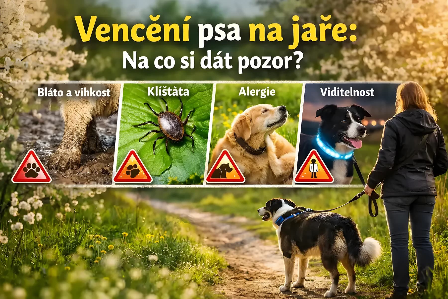 Blato, kliešte, alergie a viditeľnosť patria medzi hlavné riziká pri jarnom venčenie psa.
