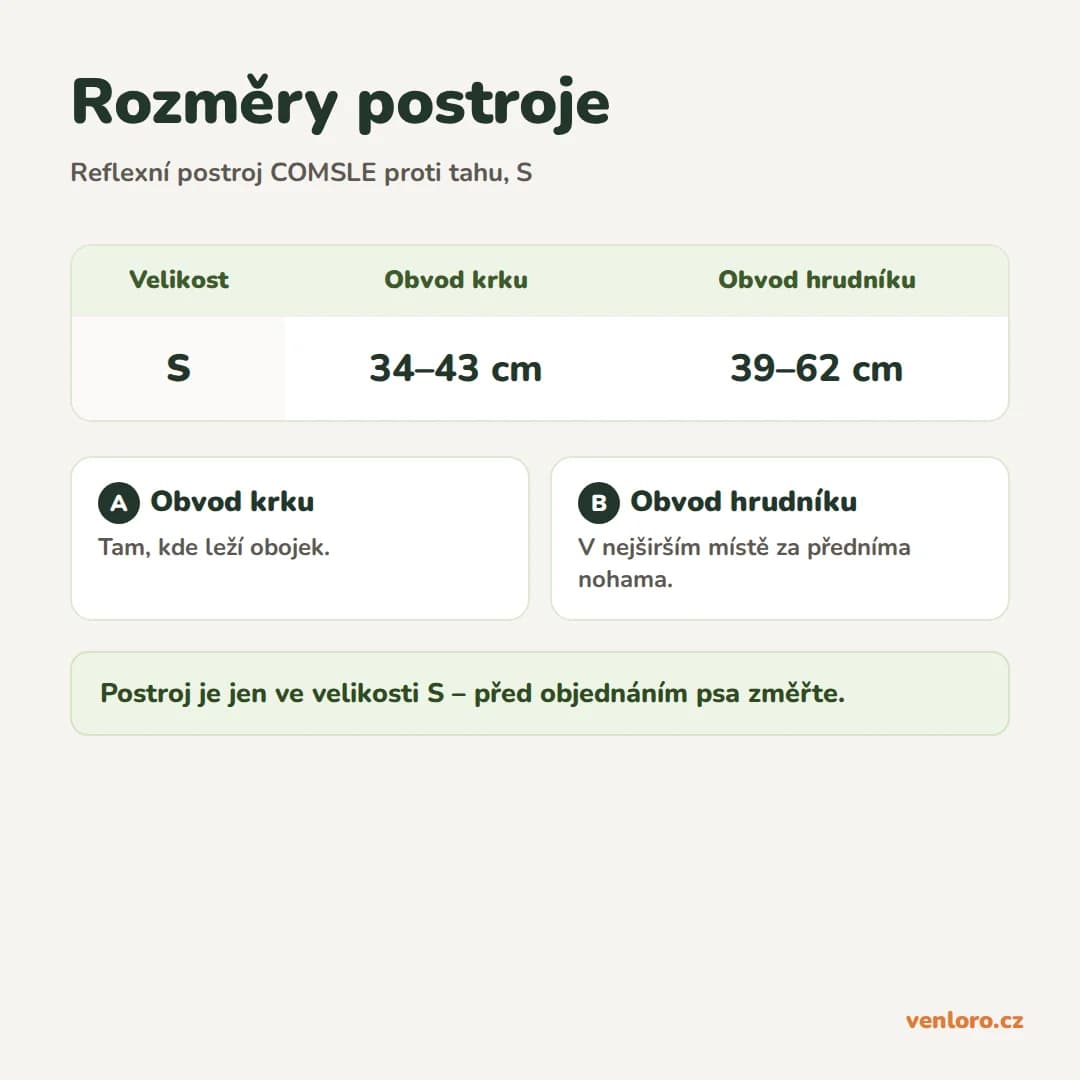 Outlet - Reflexní taktický postroj pro psy COMSLE proti tahu, velikost S – Rozměry postroje