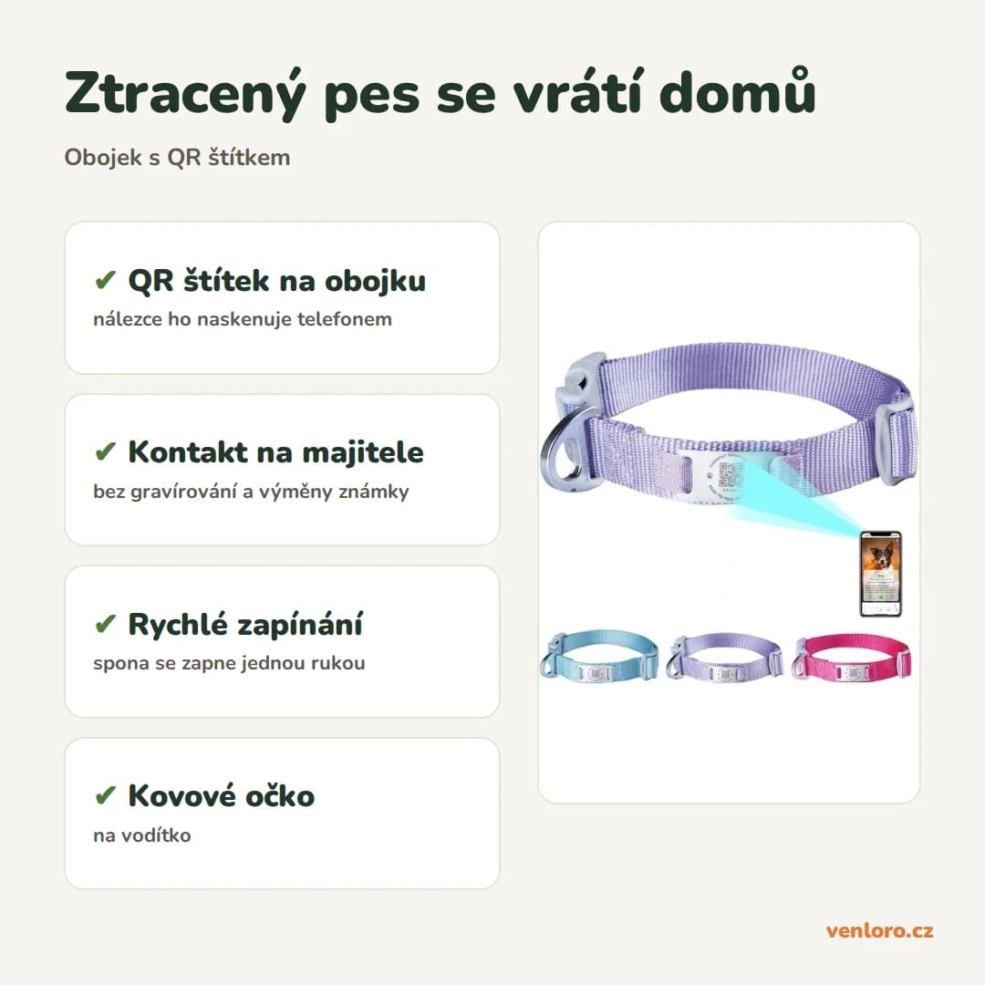 Obojek pro psy s QR štítkem ThinkPet, nastavitelný, S a M – Ztracený pes se vrátí domů