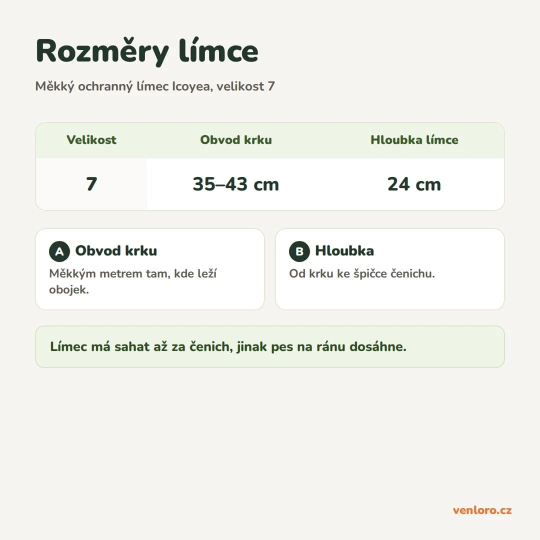 Outlet - Měkký ochranný límec pro psy Icoyea, modrý, velikost 7 (krk 35–43 cm) – Rozměry límce