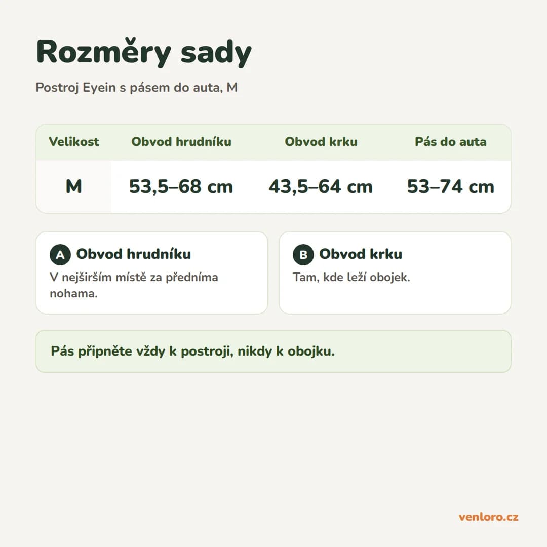 Outlet - Postroj pro psy Eyein s bezpečnostním pásem do auta, černý, M – Rozměry sady