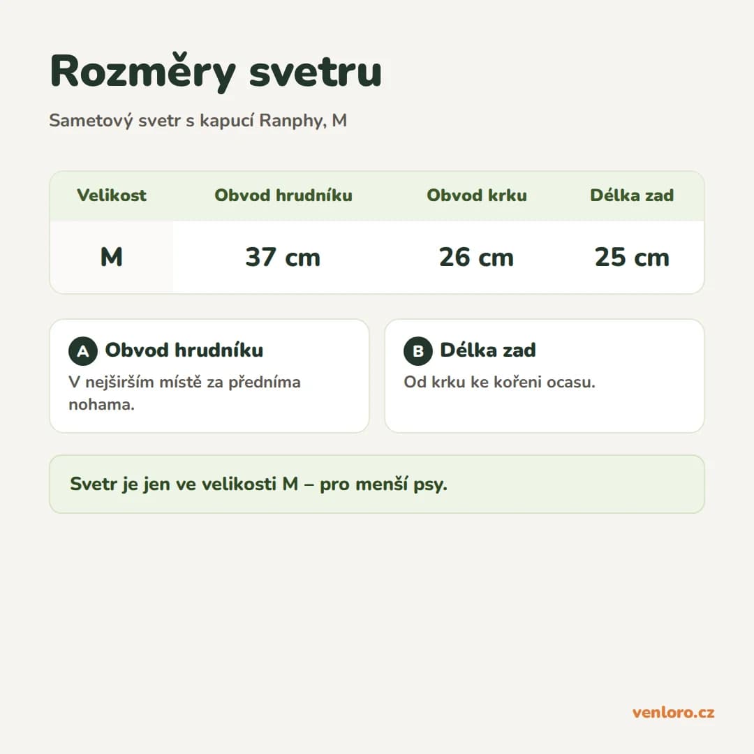 Outlet - Měkký sametový svetr s kapucí pro psy Ranphy, M – Rozměry svetru