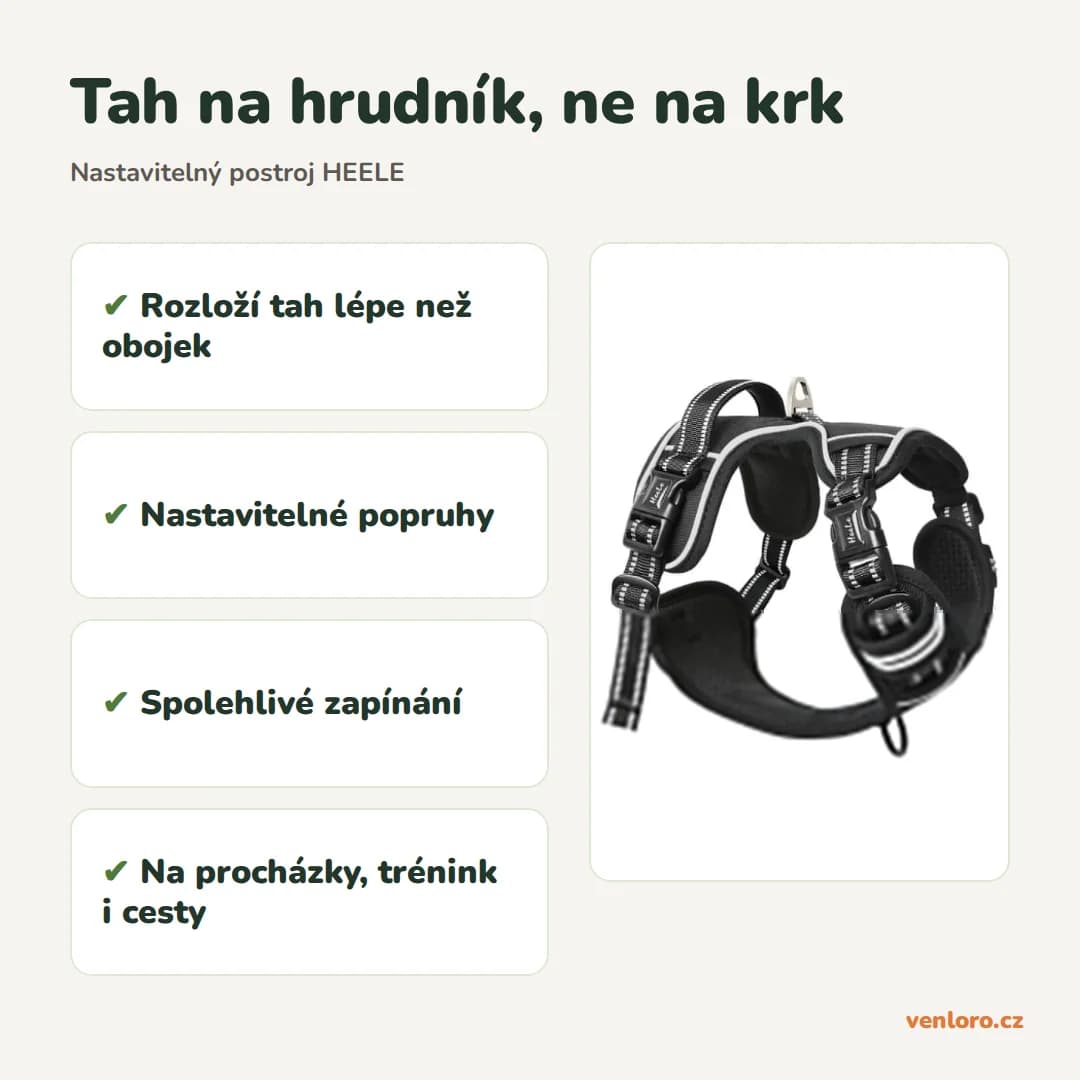 Outlet - Postroj pro psy HEELE XB-SCKK, černý, velikost S – Tah na hrudník, ne na krk