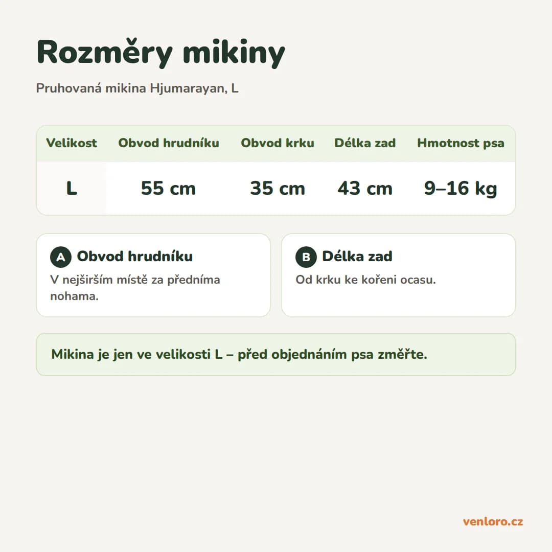 Outlet - Lehká pruhovaná mikina pro psy Hjumarayan, L – Rozměry mikiny