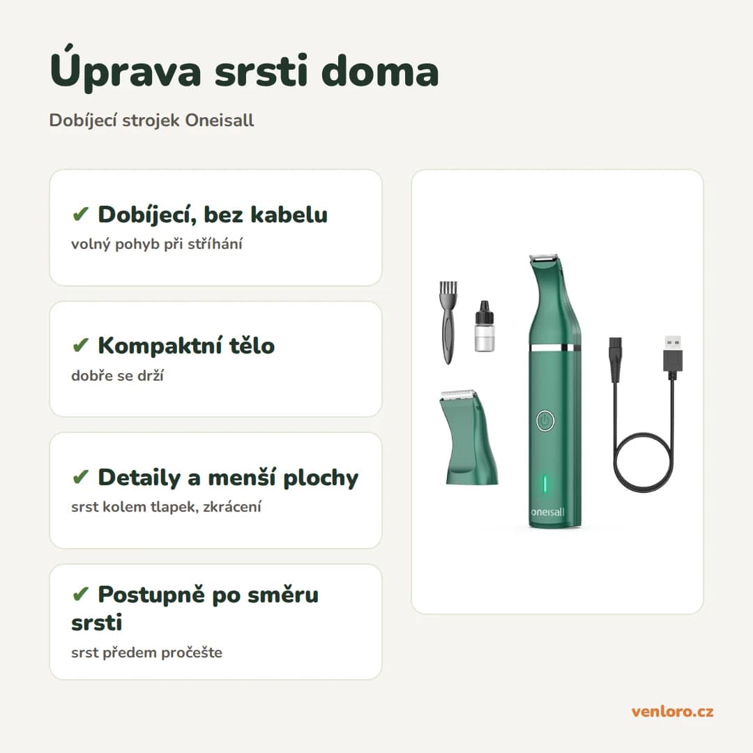 Dobíjecí stříhací strojek pro psy Oneisall, zelený – Úprava srsti doma