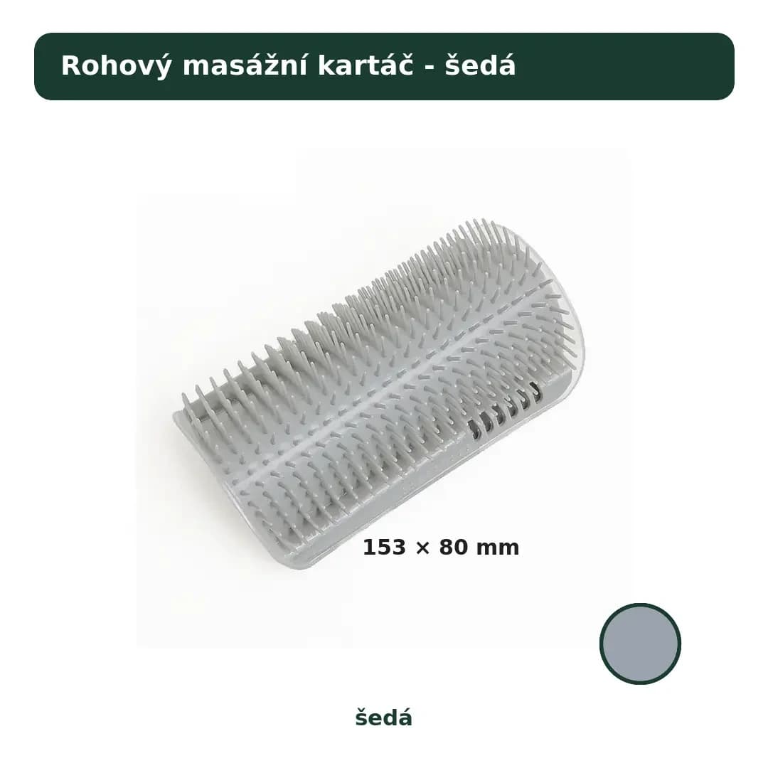 Rohový masážní kartáč pro kočky se šantou, 5 barev – Šedá