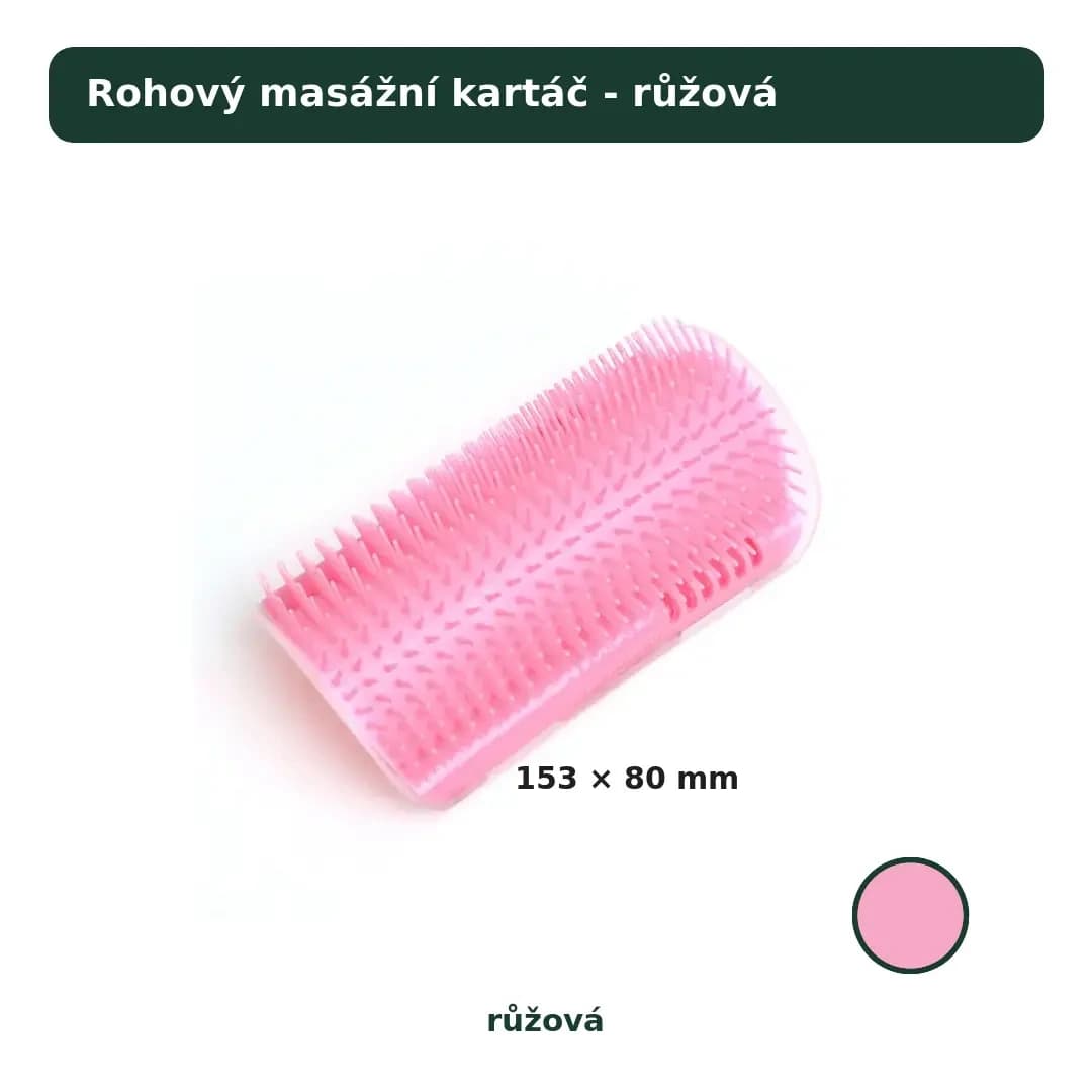 Rohový masážní kartáč pro kočky se šantou, 5 barev – Růžová