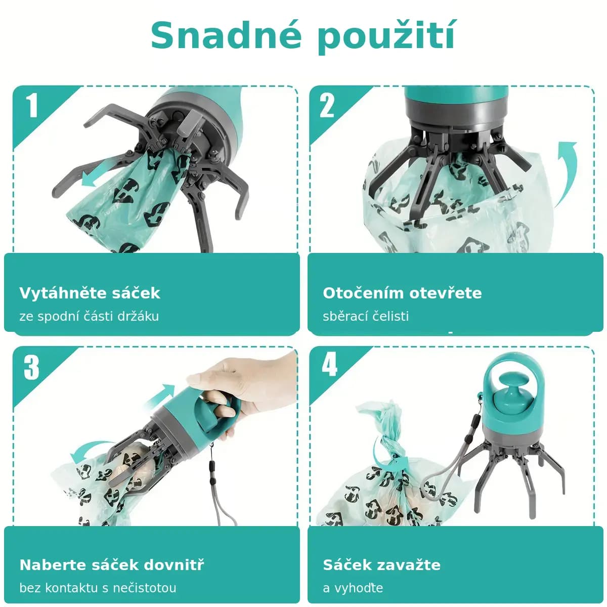 Skládací sběrač psích exkrementů s dávkovačem sáčků – Modrá