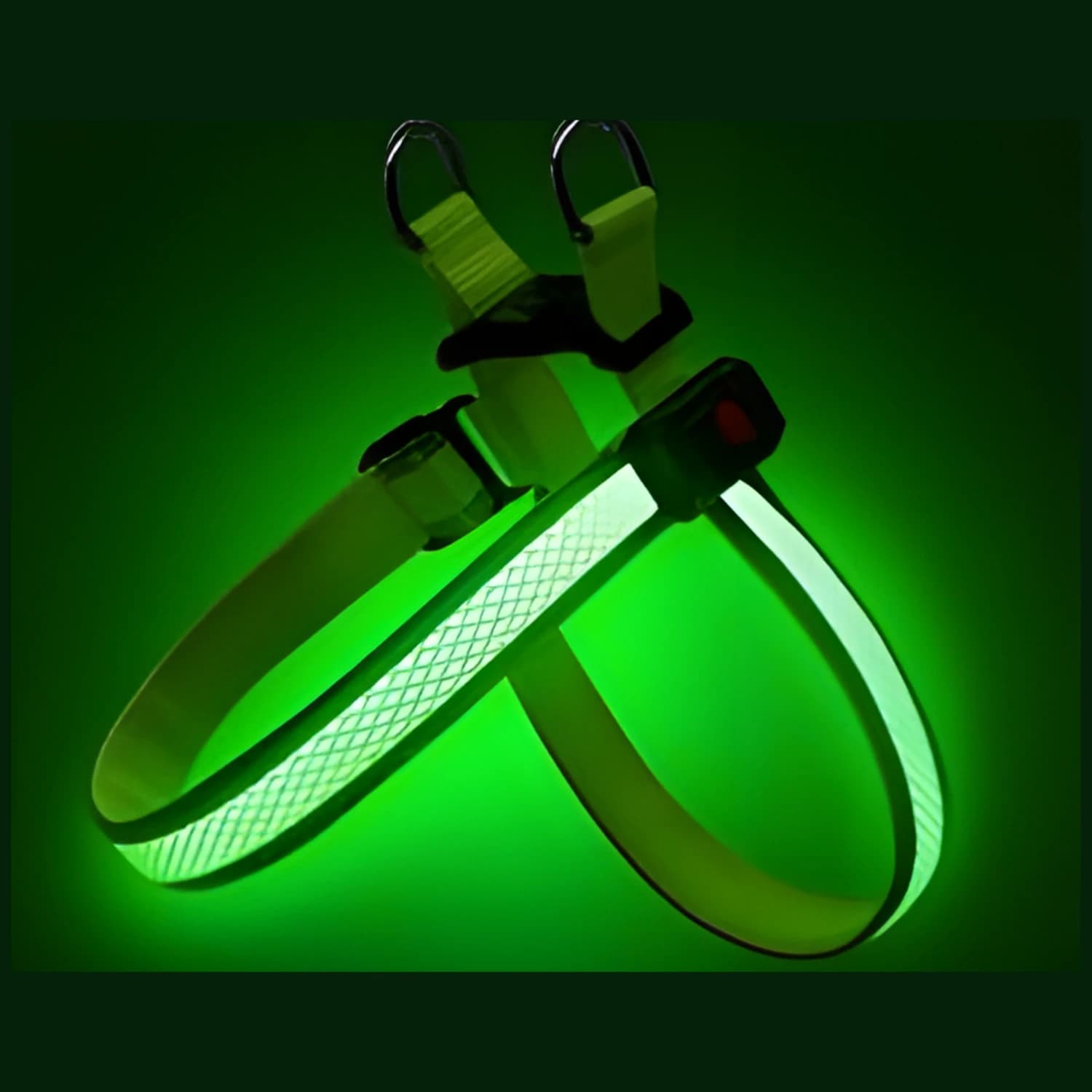 Rozsvícený zelený LED postroj pro psy Bpawser