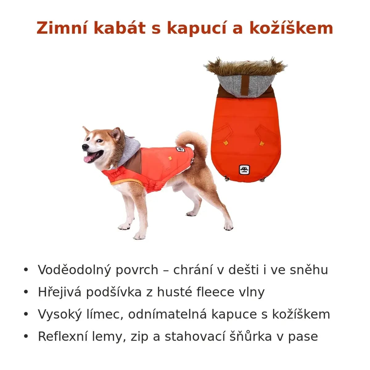 Nepromokavý zimní kabát pro velké psy, červený