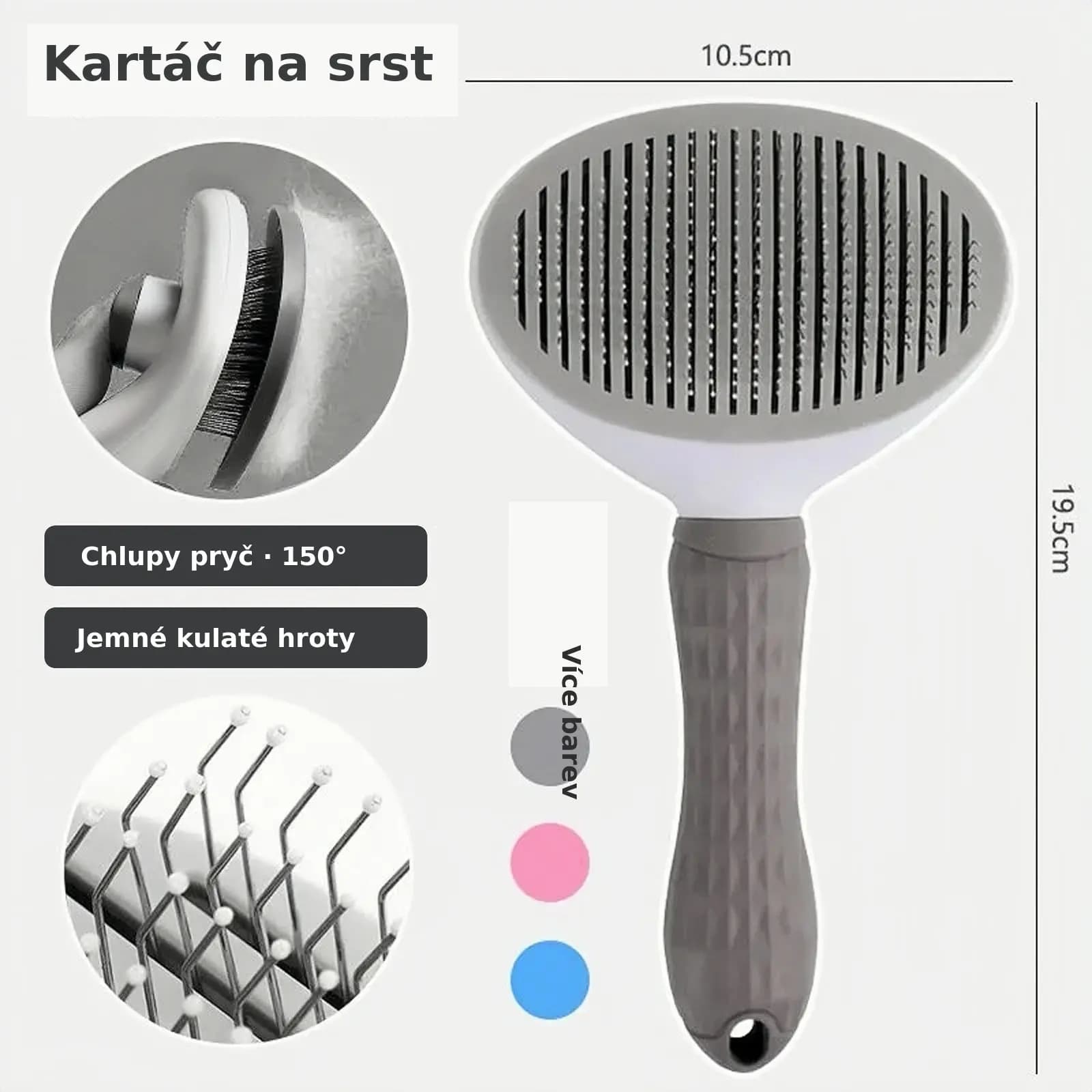 Samočisticí kartáč na srst pro psy a kočky s tlačítkem – Šedá