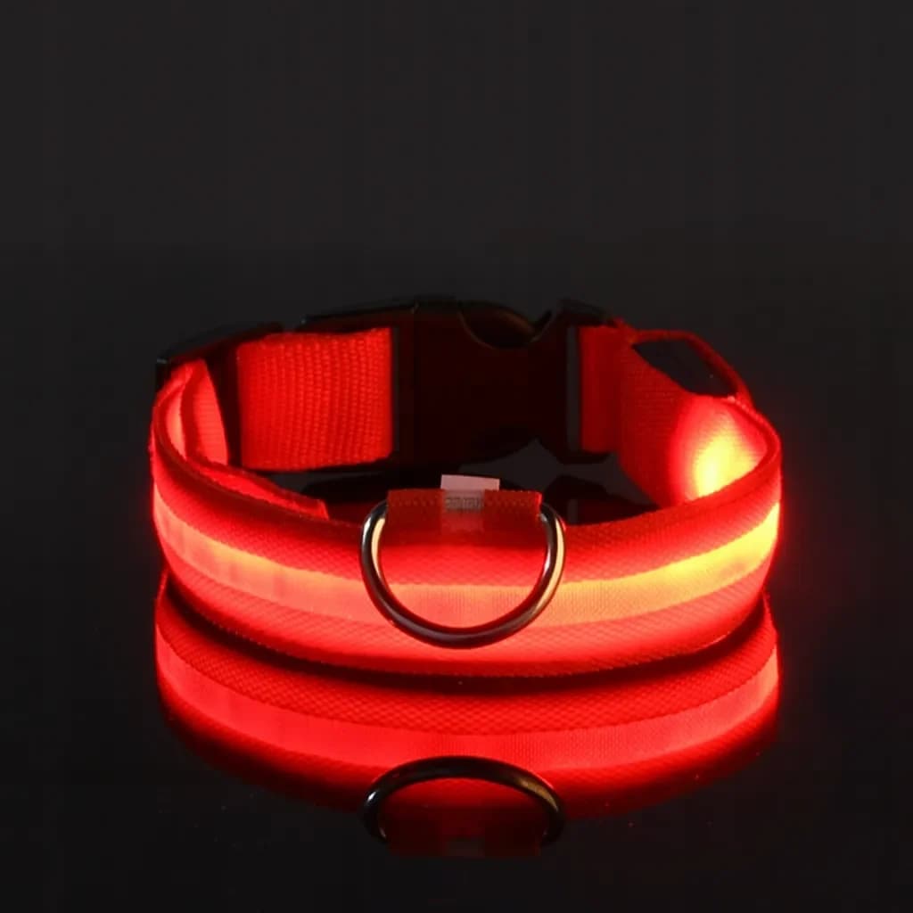 LED obojek pro psy s USB nabíjením, 3 režimy svícení, M a L – Červená