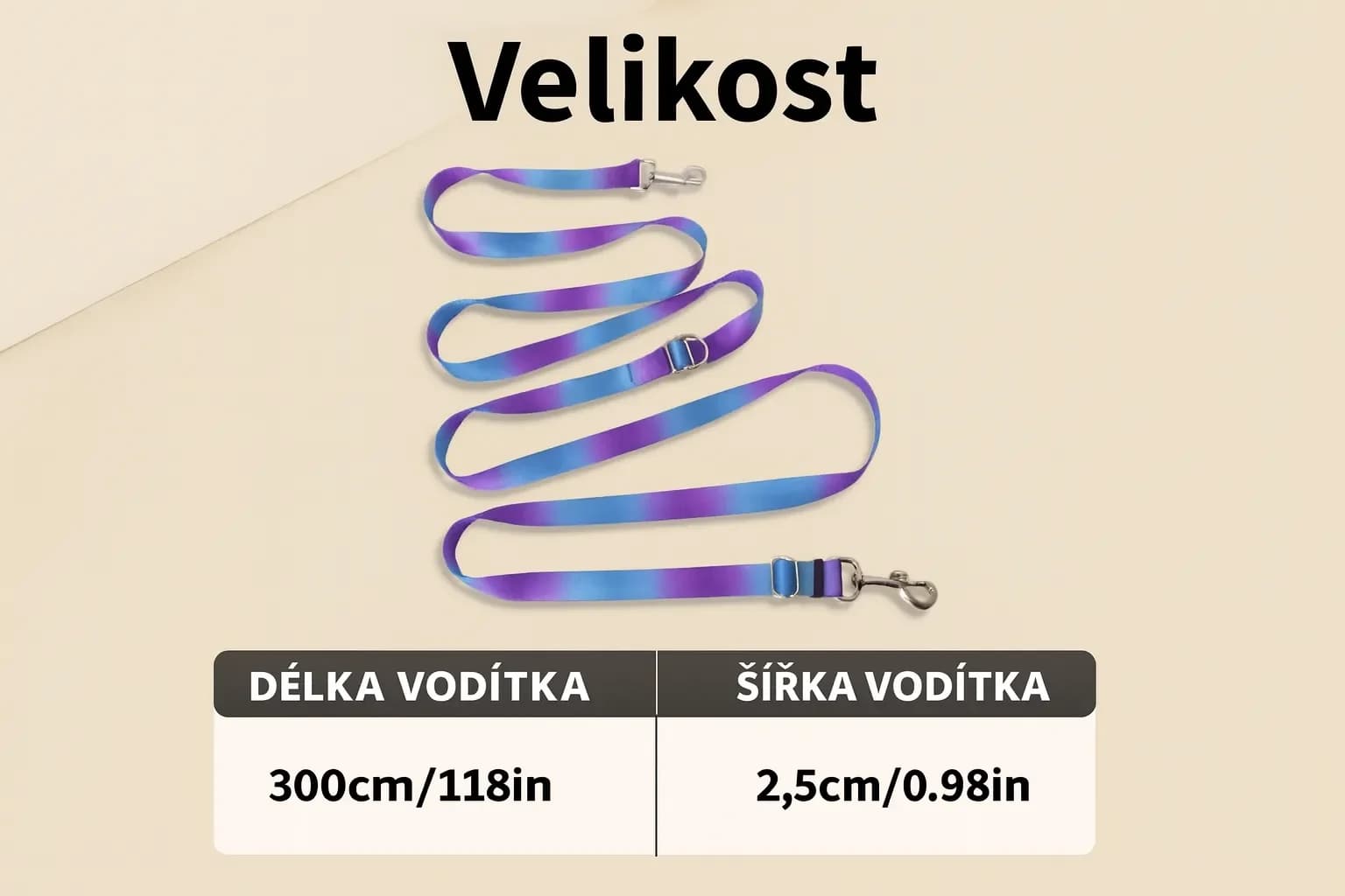 Hands-free vodítko pro psy s nastavitelnou délkou a 4 D-kroužky