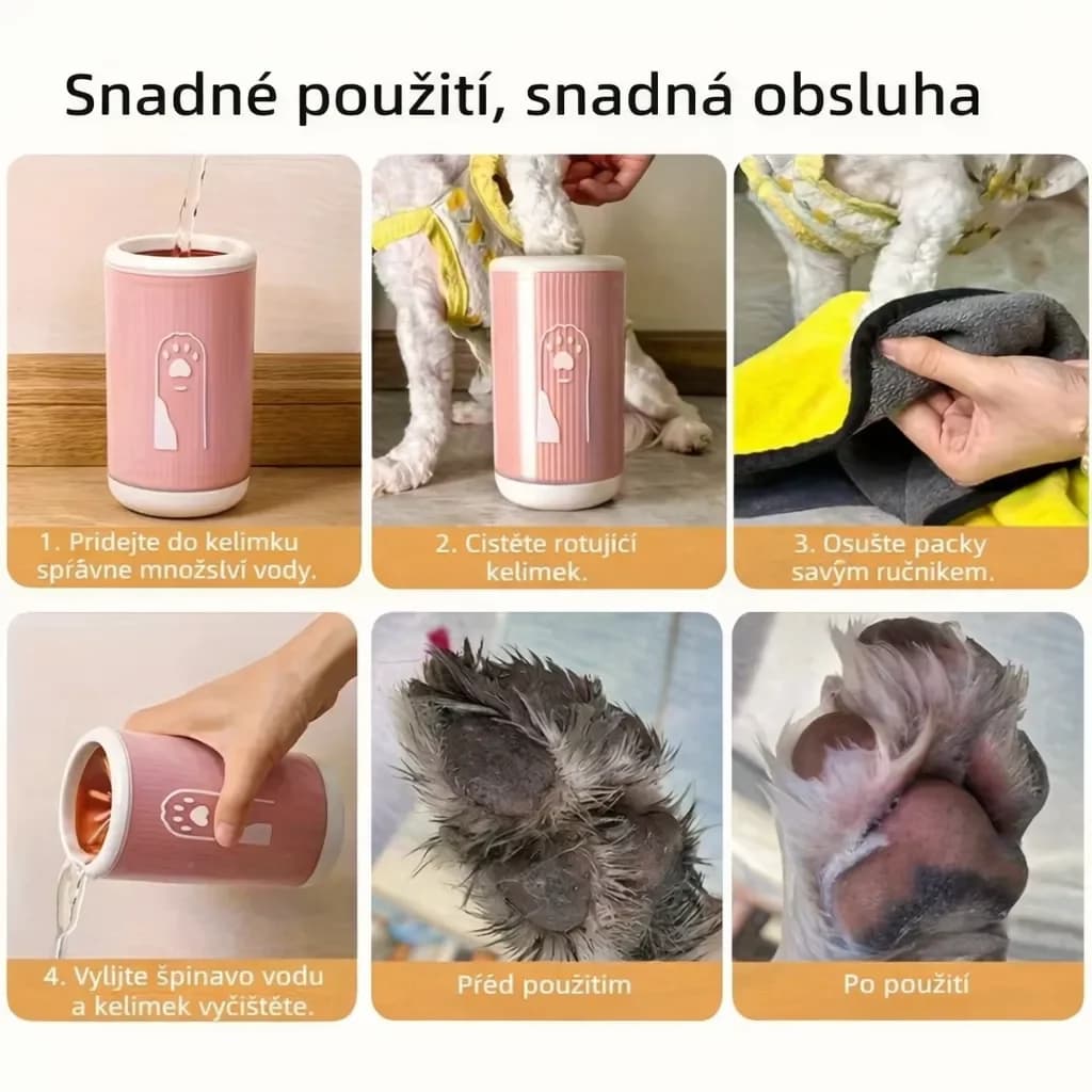Mycí kelímek na psí tlapky s měkkými štětinami, velikost S–L