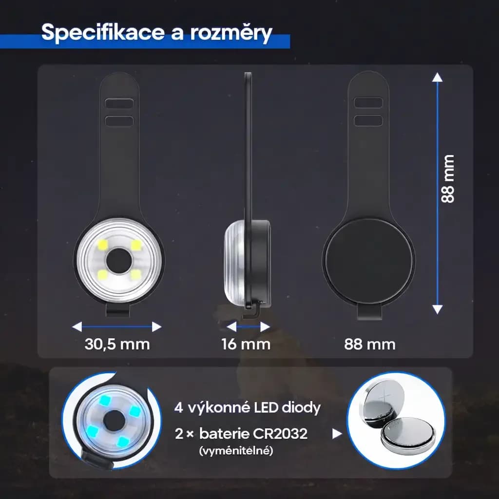Svítící LED přívěsek na obojek pro psy na baterie