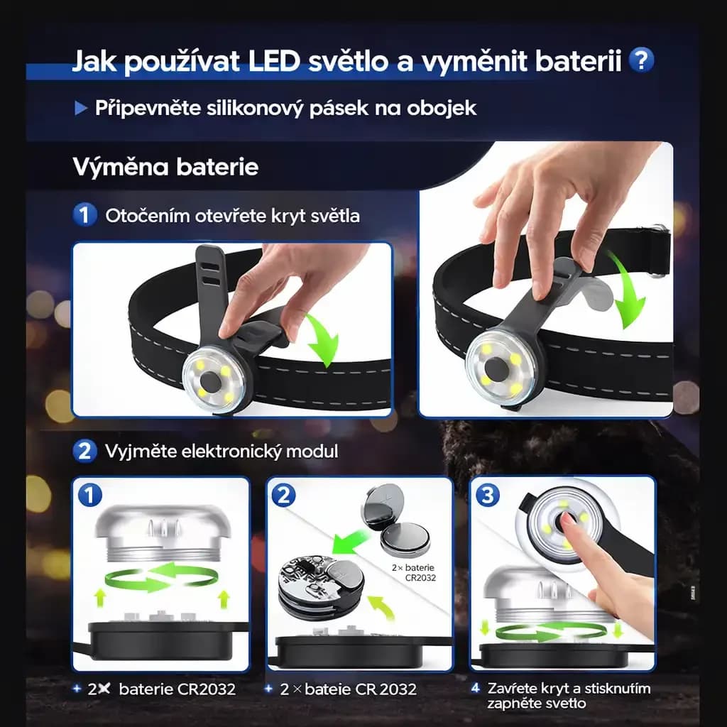 Svítící LED přívěsek na obojek pro psy na baterie