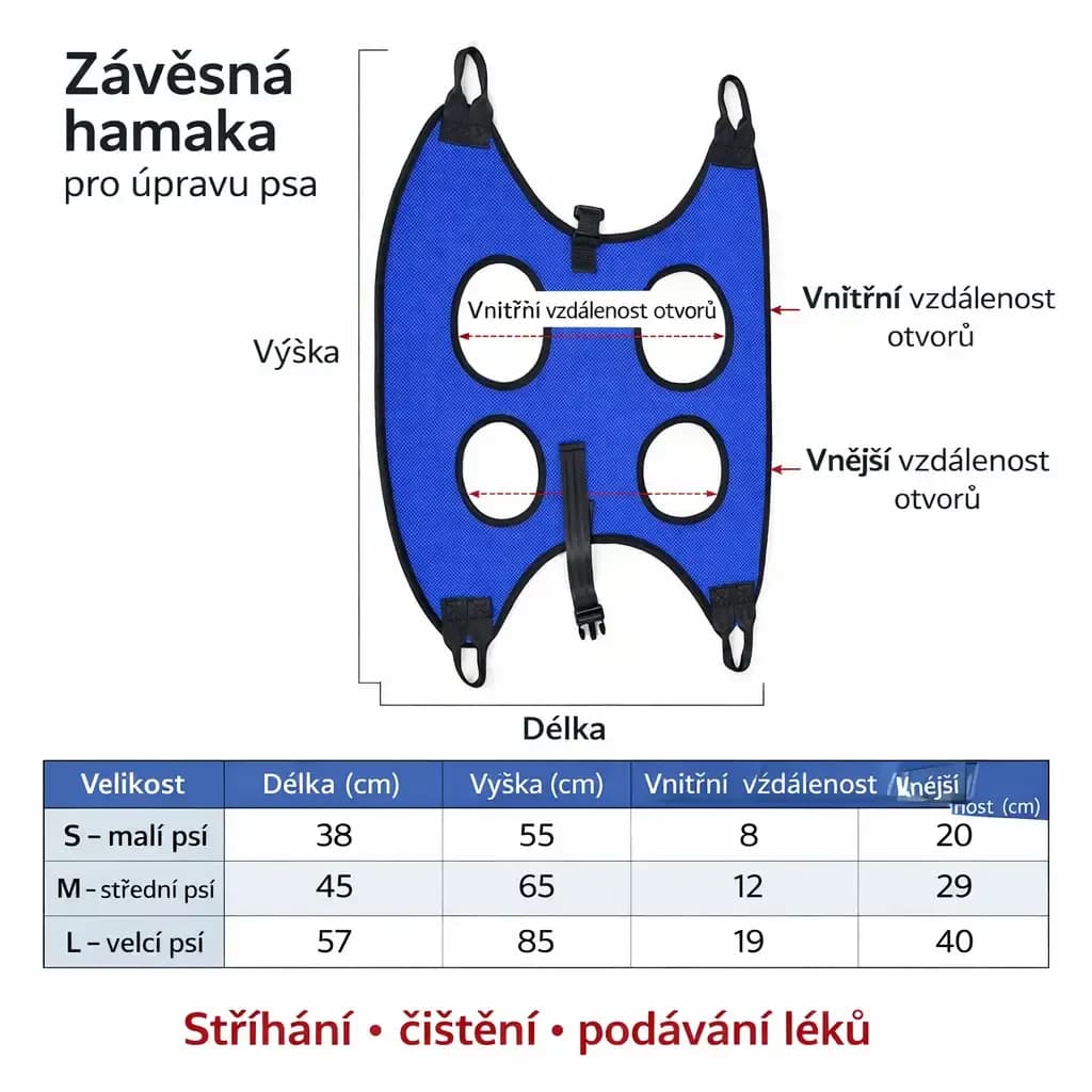 Závěsný hamak pro stříhání drápků a péči o psa, velikost S–L