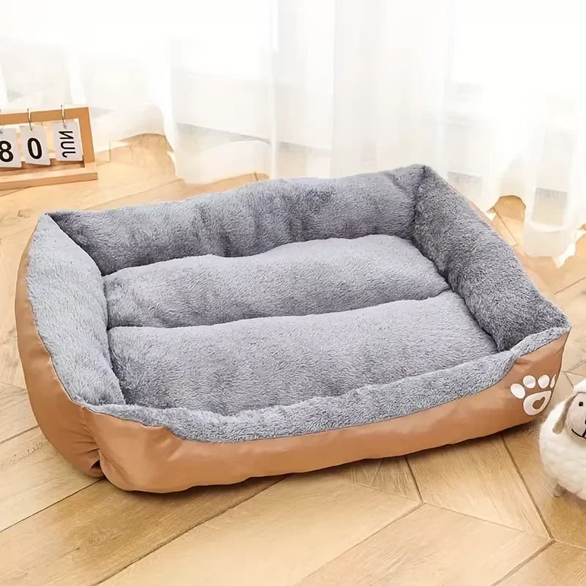 Měkký pelíšek pro malé psy a štěňata s vyvýšenými okraji, 50 × 40 cm – Khaki