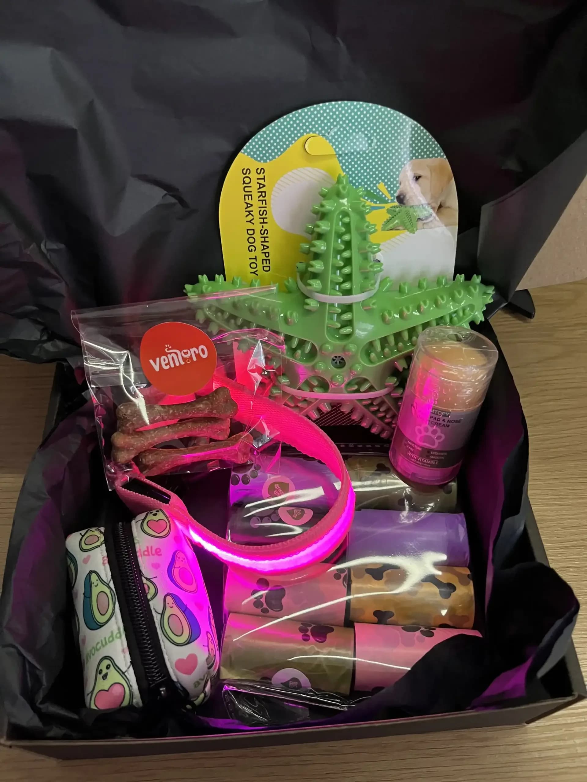 Výhodný set pro psa: LED obojek s USB nabíjením, sáčky, pouzdro a balzám na tlapky
