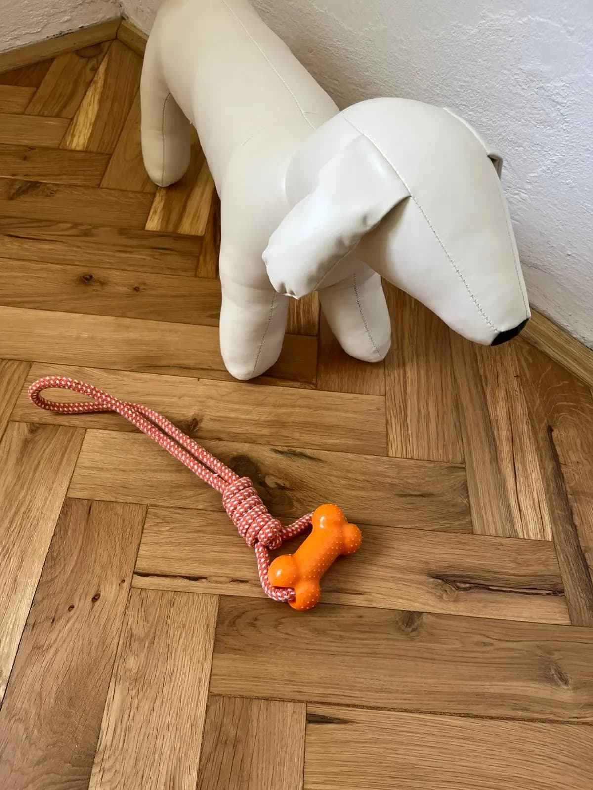 Přetahovadlo pro psy s gumovou kostí a lanem, 31 cm, oranžové