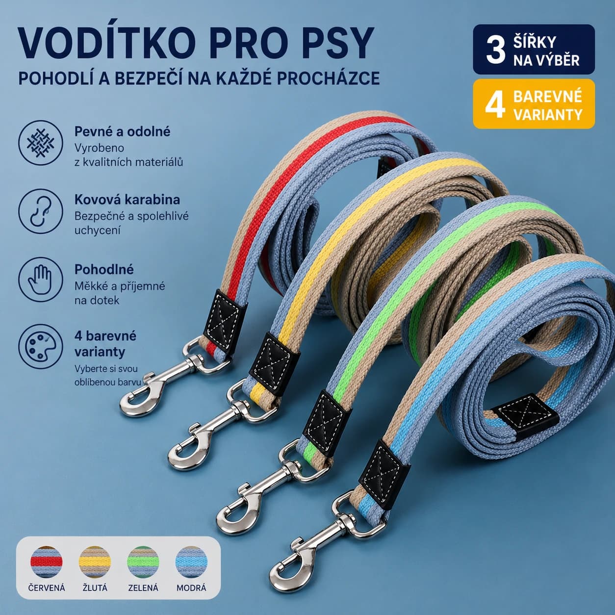 Pevné canvasové vodítko pre psov 2 m, šírka 2,5 cm