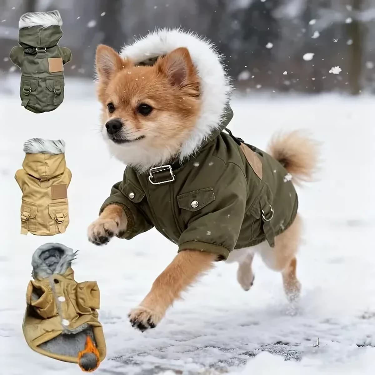 Zateplená zimná bunda pre psy s kapucňou a vreckami