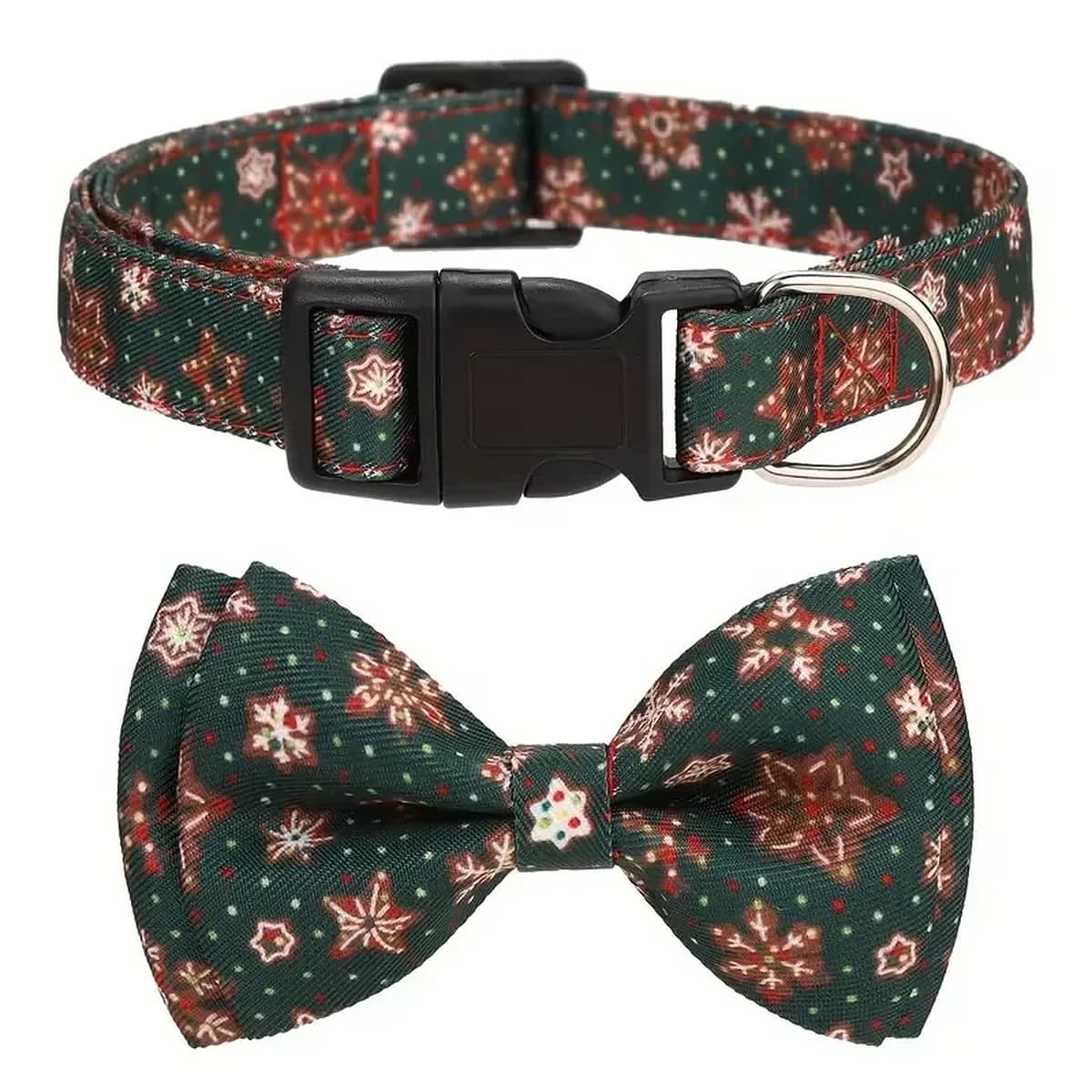 Vianočný obojok pre psy s mašľou – nastaviteľný, slávnostný, polyester